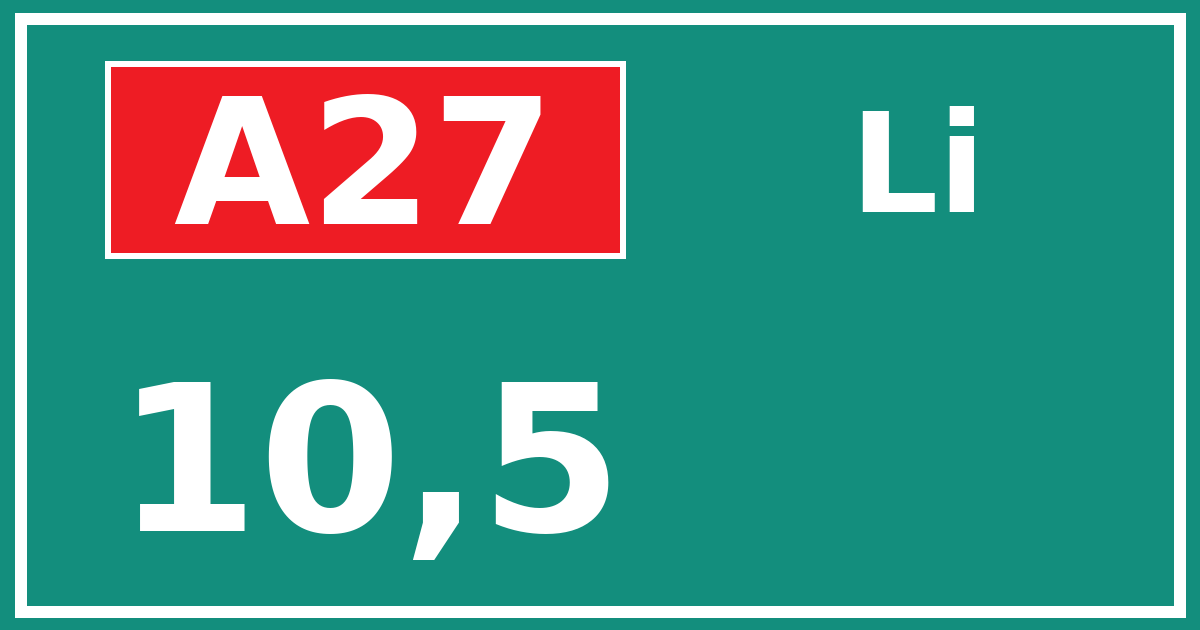 Hectometerbord A27 10,5 zijde Li