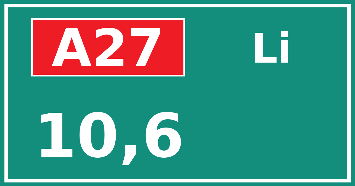 Hectometerbord A27 10,6 zijde Li