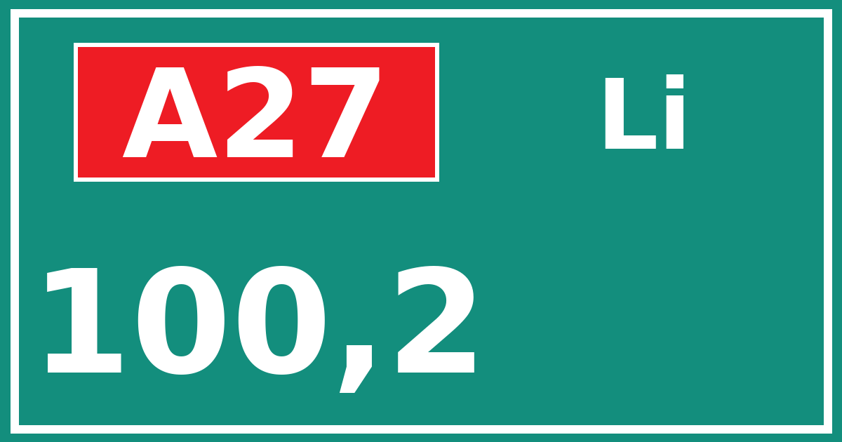 Hectometerbord A27 100,2 zijde Li