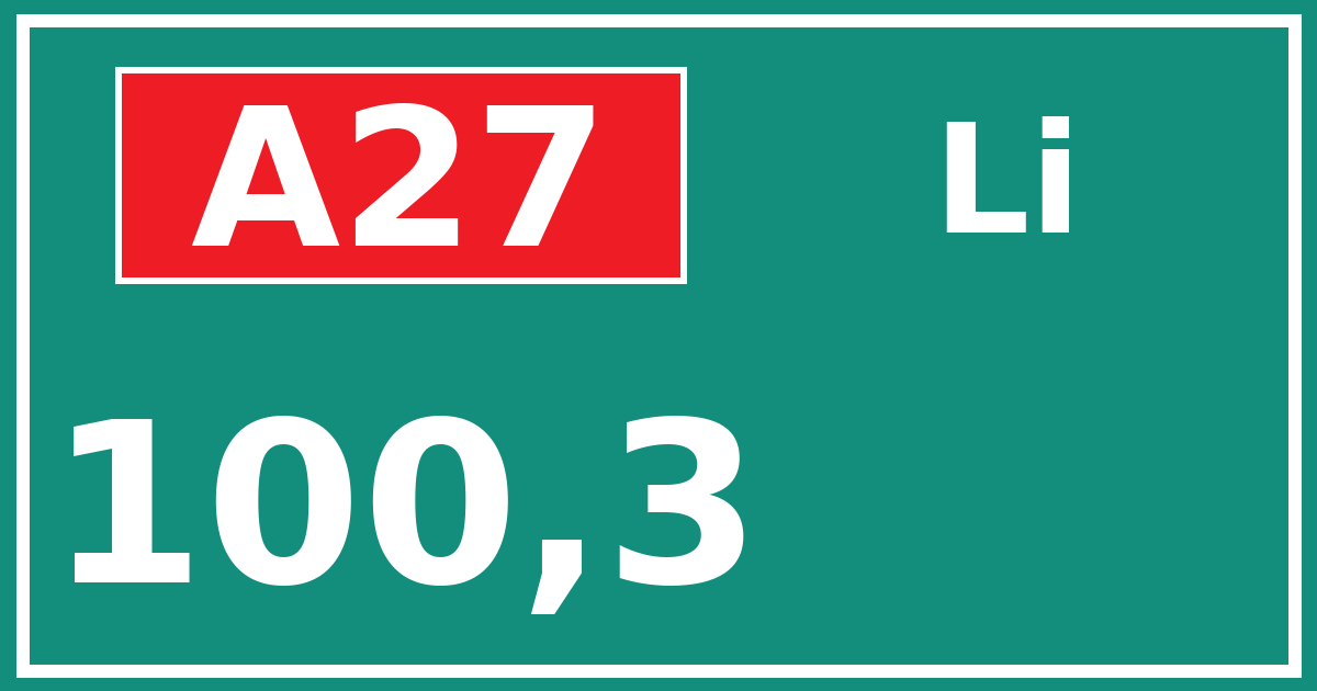 Hectometerbord A27 100,3 zijde Li