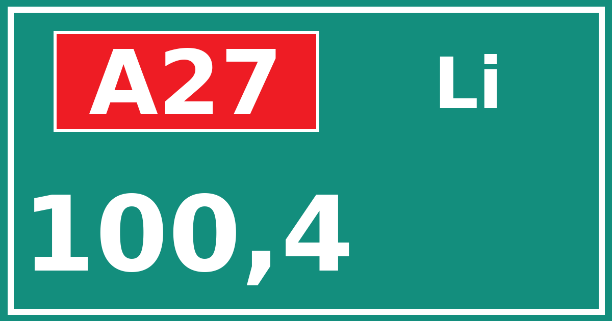 Hectometerbord A27 100,4 zijde Li