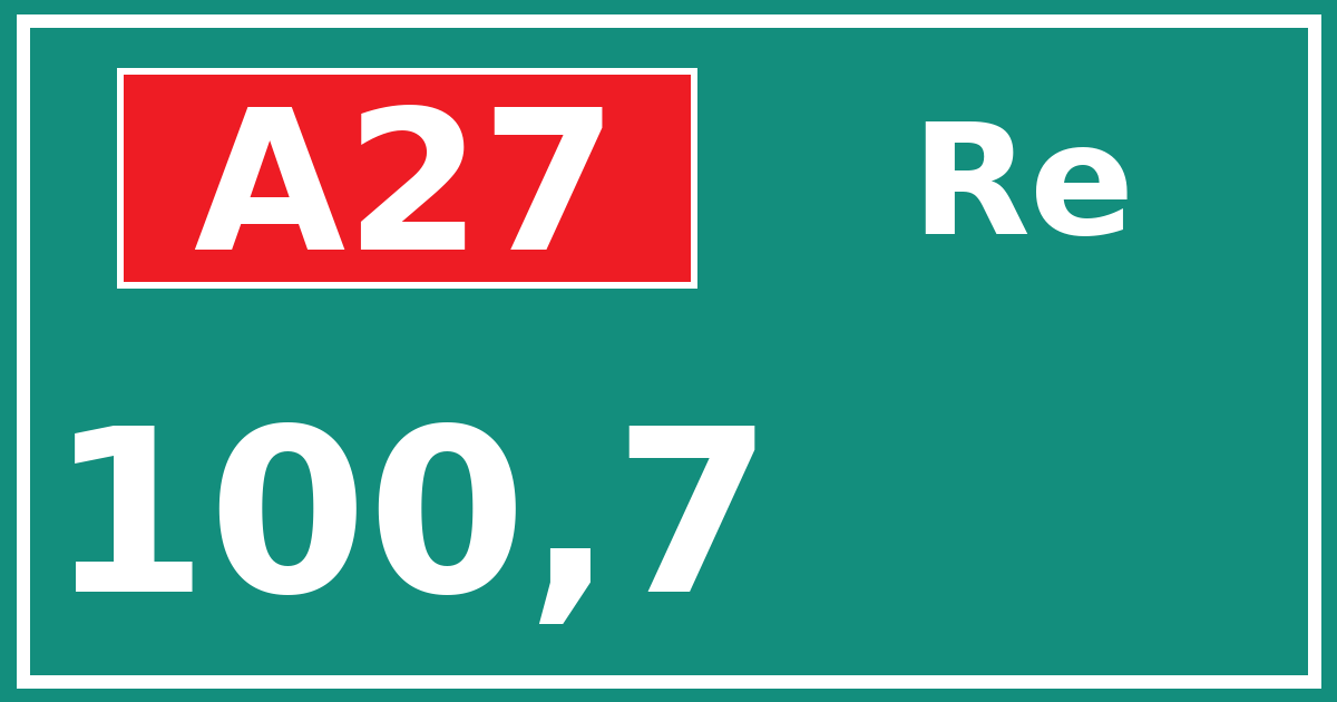 Hectometerbord A27 100,7 zijde Re