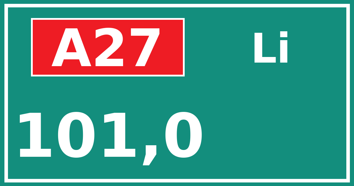 Hectometerbord A27 101,0 zijde Li