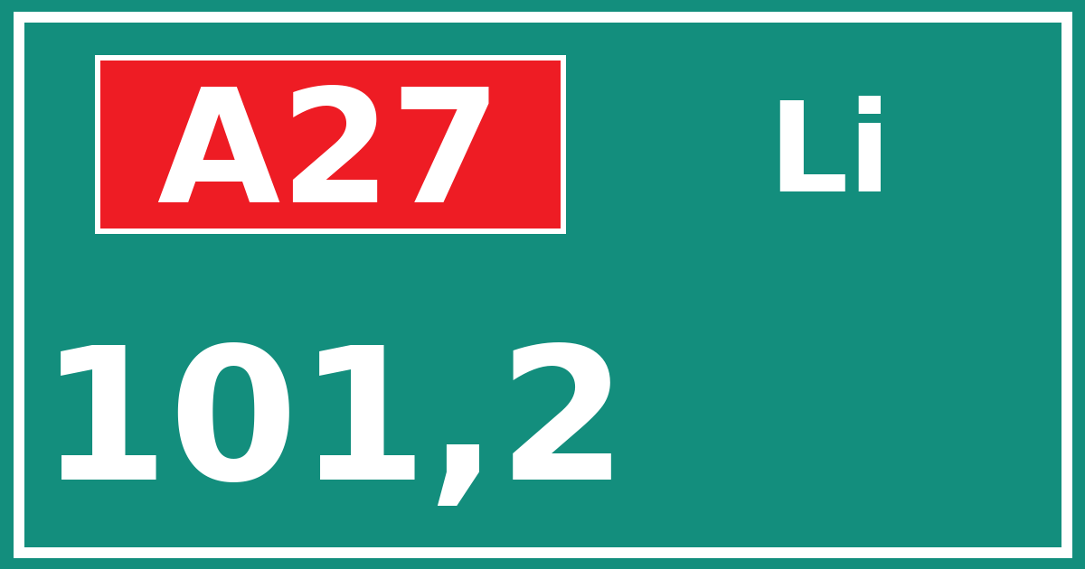 Hectometerbord A27 101,2 zijde Li