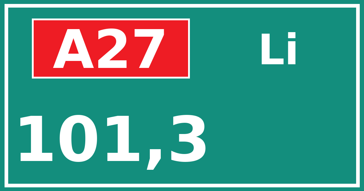 Hectometerbord A27 101,3 zijde Li