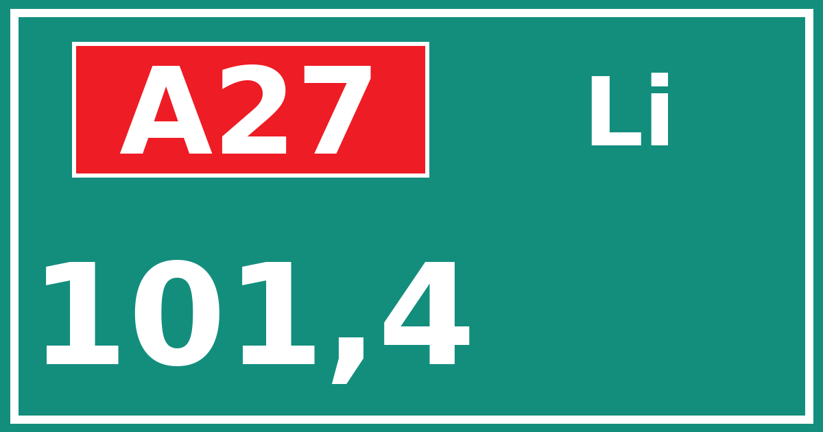 Hectometerbord A27 101,4 zijde Li