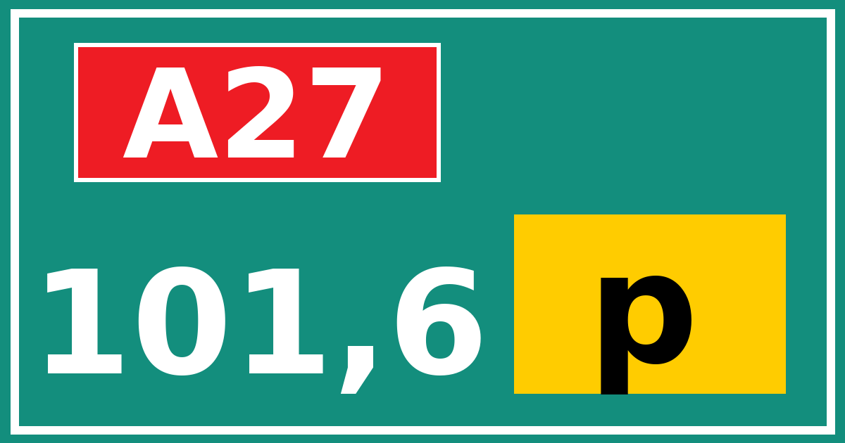 Hectometerbord A27 101,6 letter p