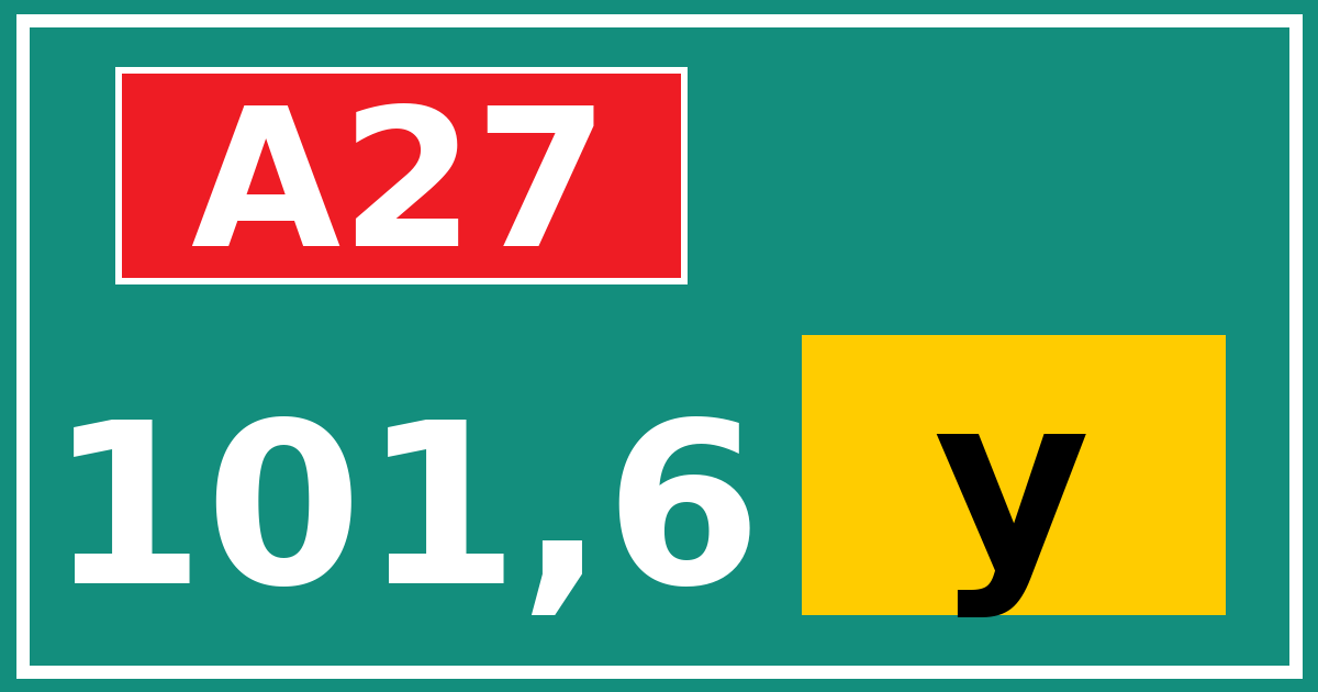 Hectometerbord A27 101,6 letter y