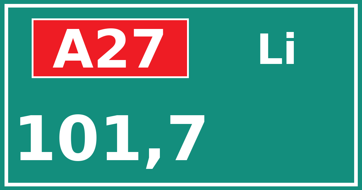 Hectometerbord A27 101,7 zijde Li