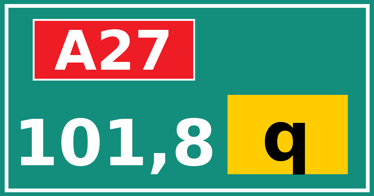 Hectometerbord A27 101,8 letter q