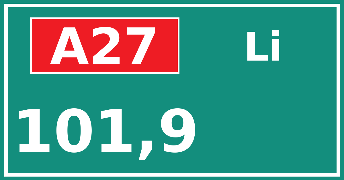 Hectometerbord A27 101,9 zijde Li