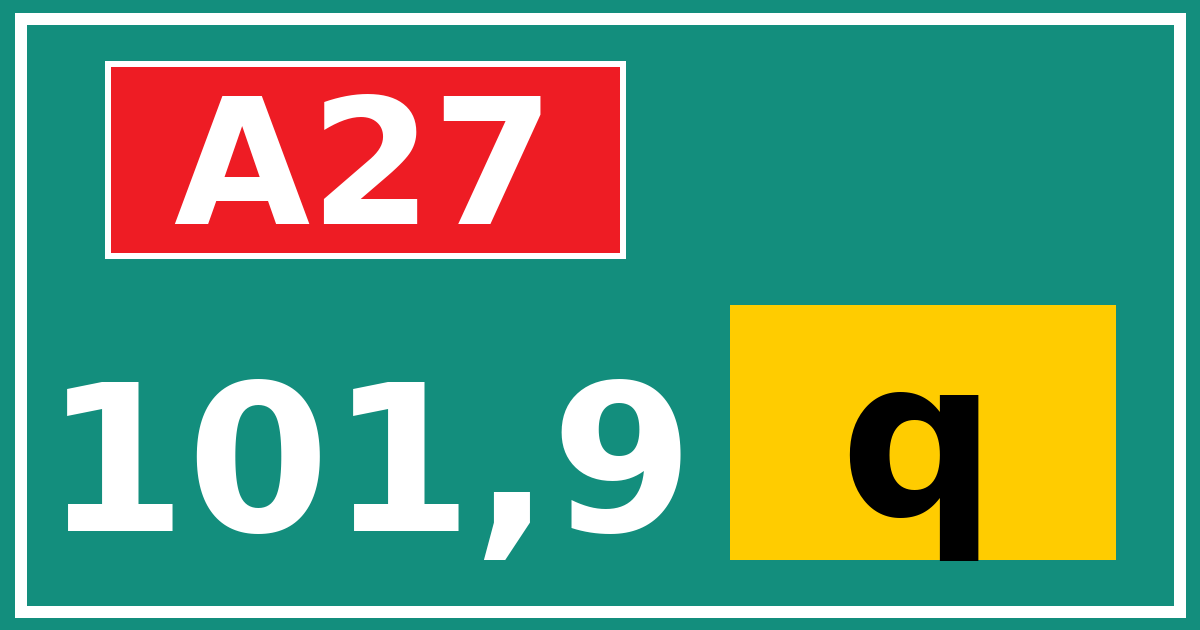 Hectometerbord A27 101,9 letter q