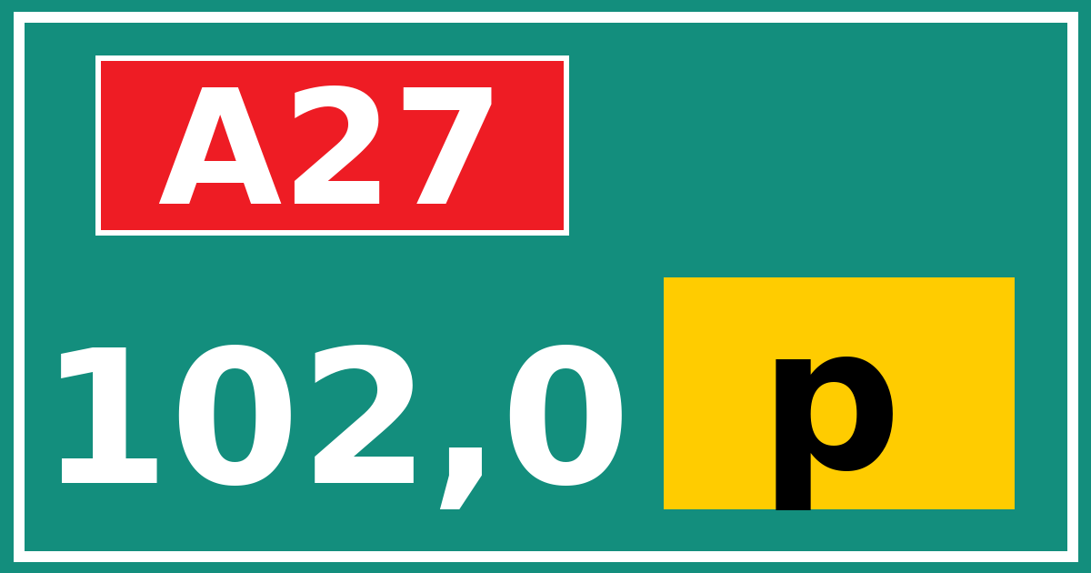 Hectometerbord A27 102,0 letter p