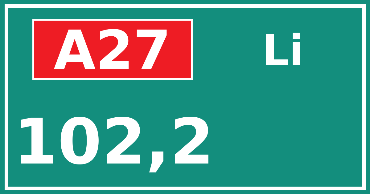Hectometerbord A27 102,2 zijde Li