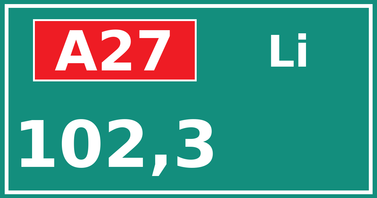 Hectometerbord A27 102,3 zijde Li