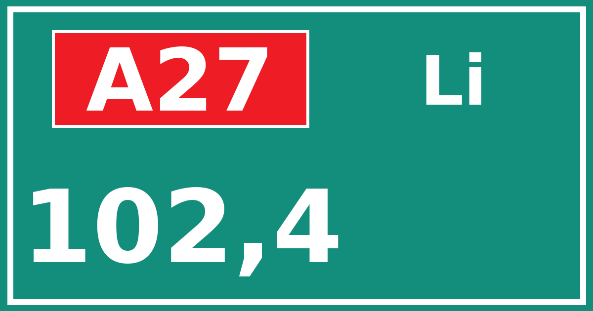 Hectometerbord A27 102,4 zijde Li