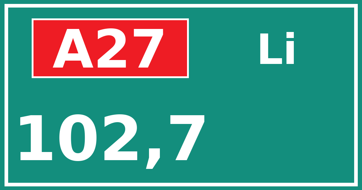 Hectometerbord A27 102,7 zijde Li