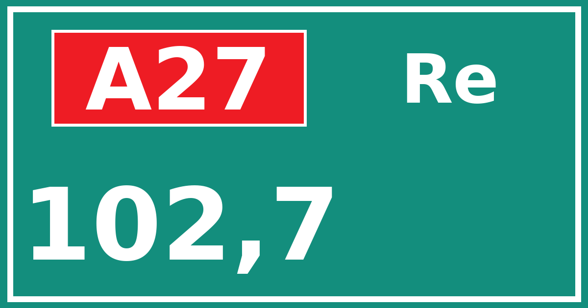 Hectometerbord A27 102,7 zijde Re