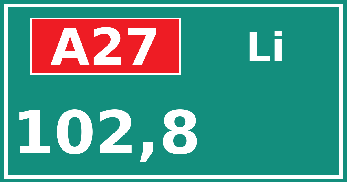 Hectometerbord A27 102,8 zijde Li