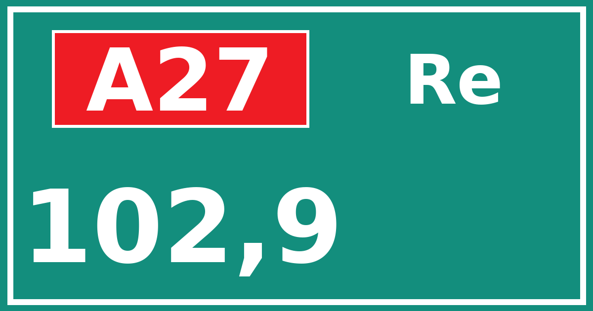 Hectometerbord A27 102,9 zijde Re