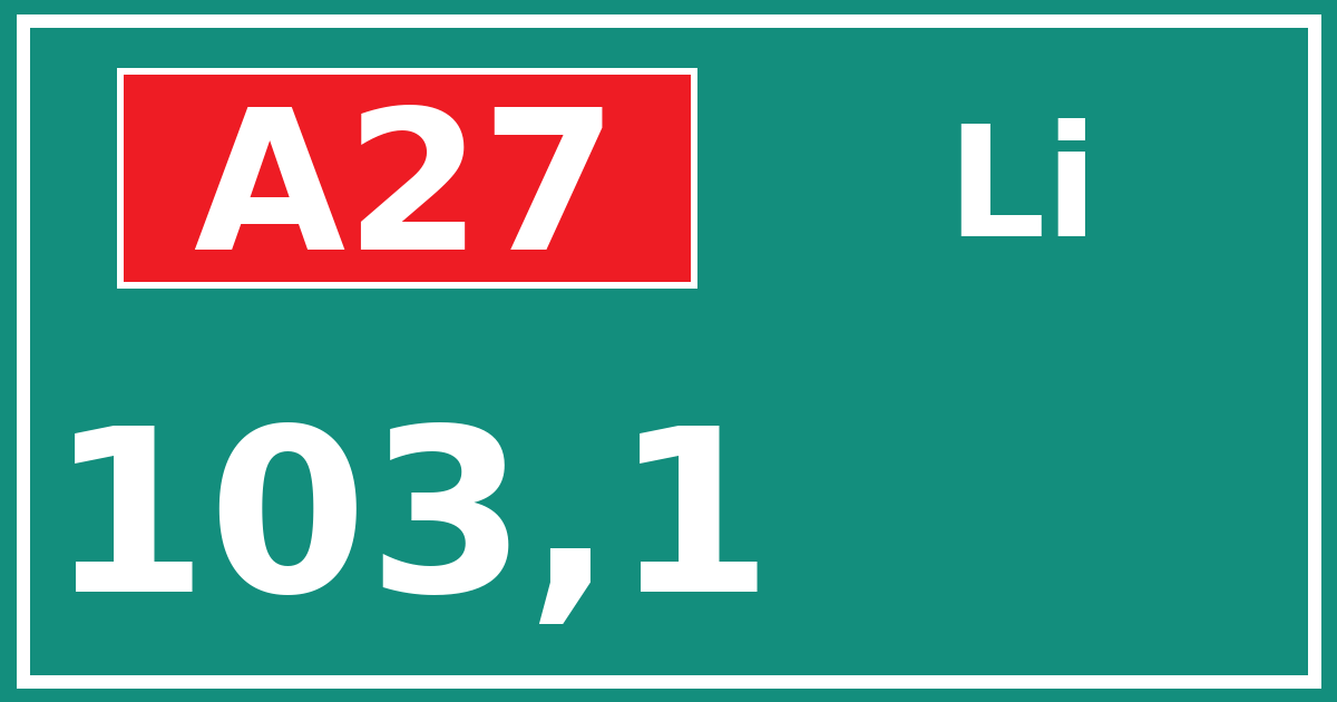 Hectometerbord A27 103,1 zijde Li