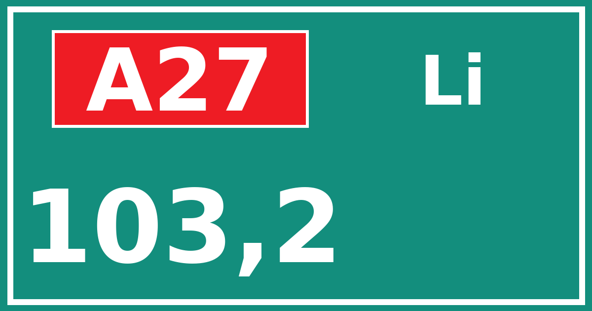 Hectometerbord A27 103,2 zijde Li