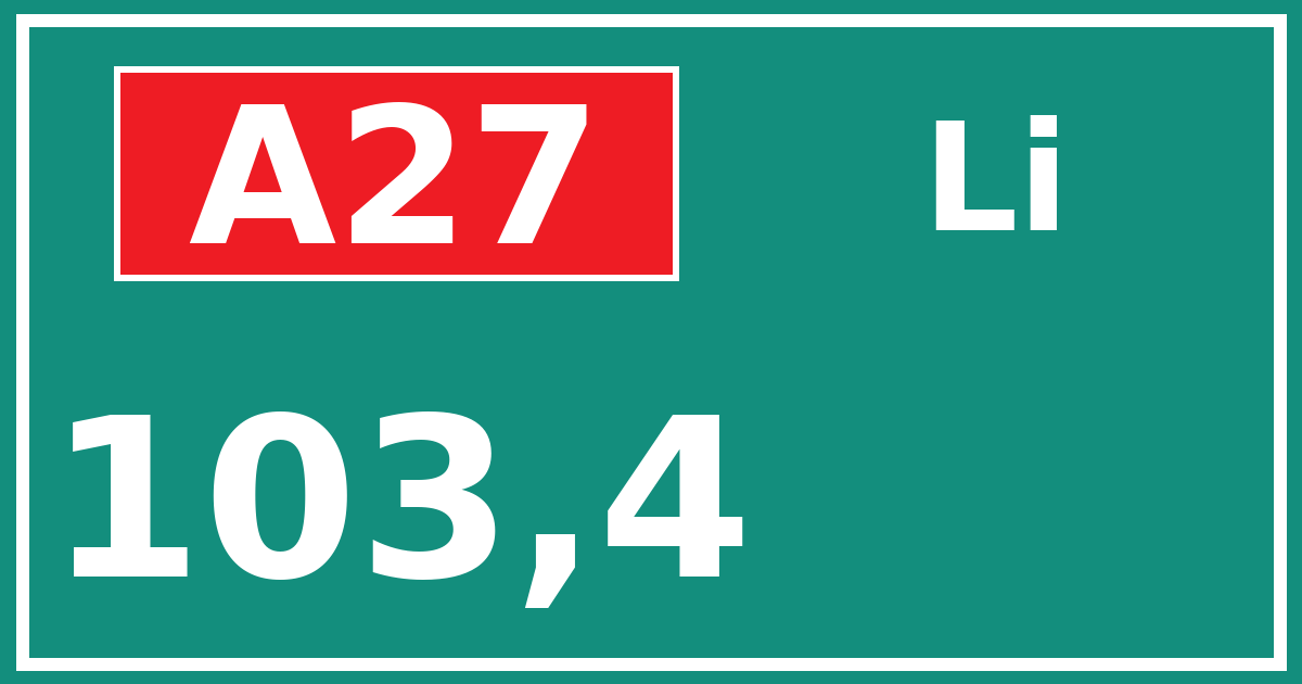 Hectometerbord A27 103,4 zijde Li