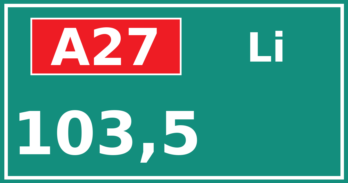 Hectometerbord A27 103,5 zijde Li