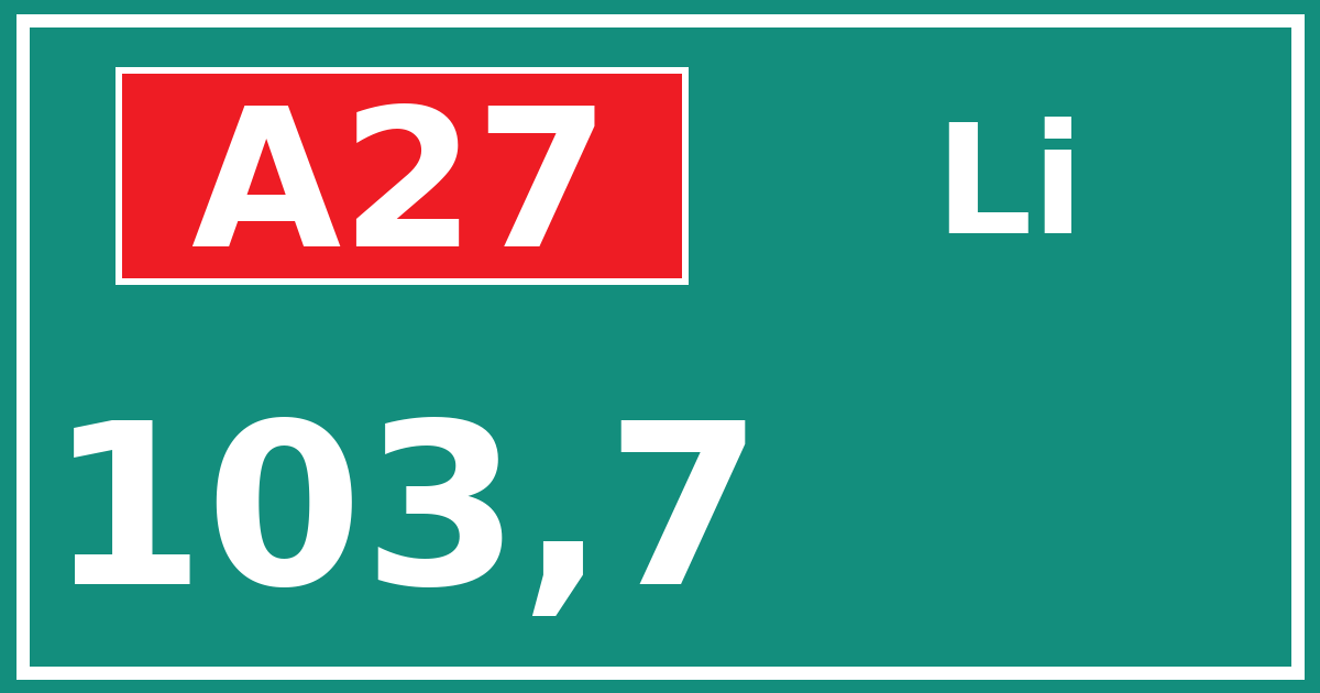 Hectometerbord A27 103,7 zijde Li