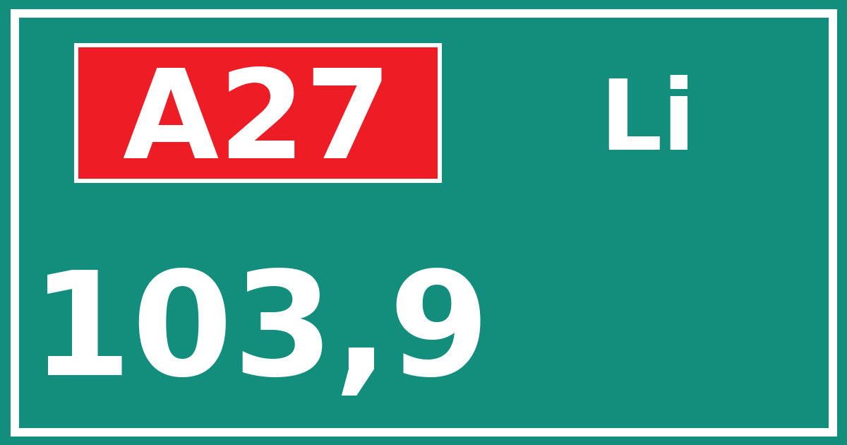 Hectometerbord A27 103,9 zijde Li