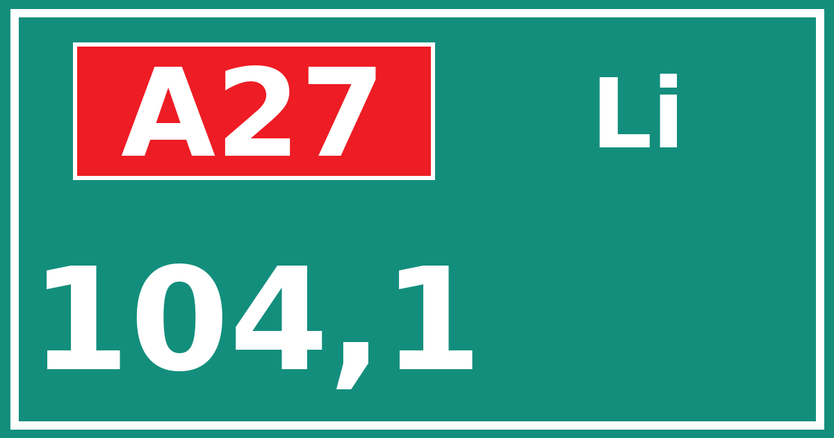 Hectometerbord A27 104,1 zijde Li