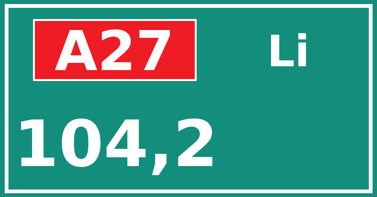 Hectometerbord A27 104,2 zijde Li