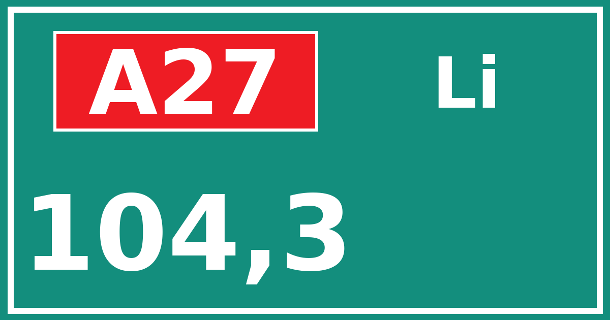 Hectometerbord A27 104,3 zijde Li