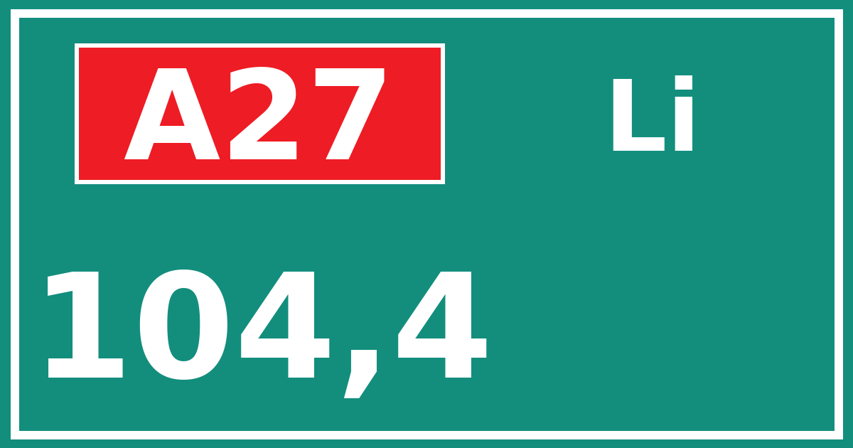 Hectometerbord A27 104,4 zijde Li