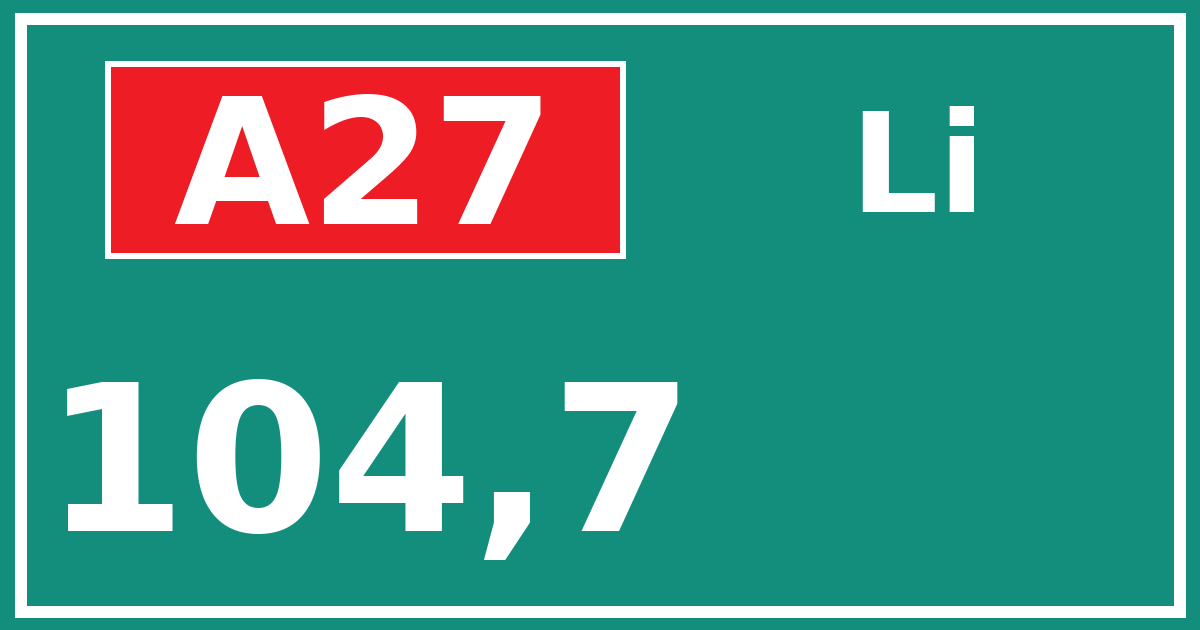 Hectometerbord A27 104,7 zijde Li