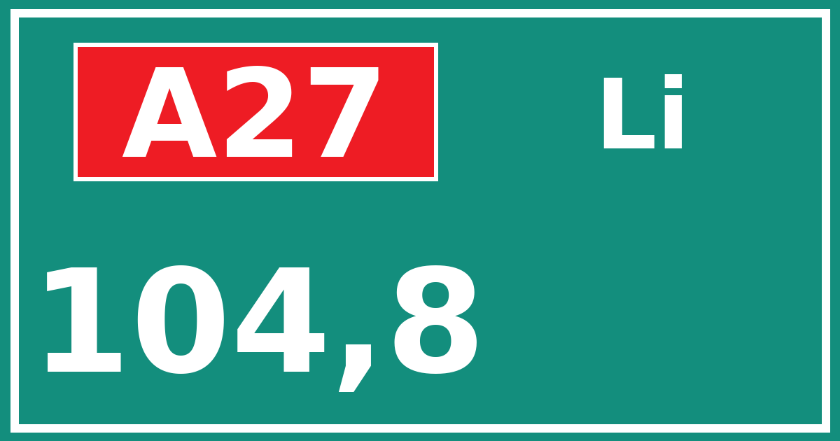 Hectometerbord A27 104,8 zijde Li