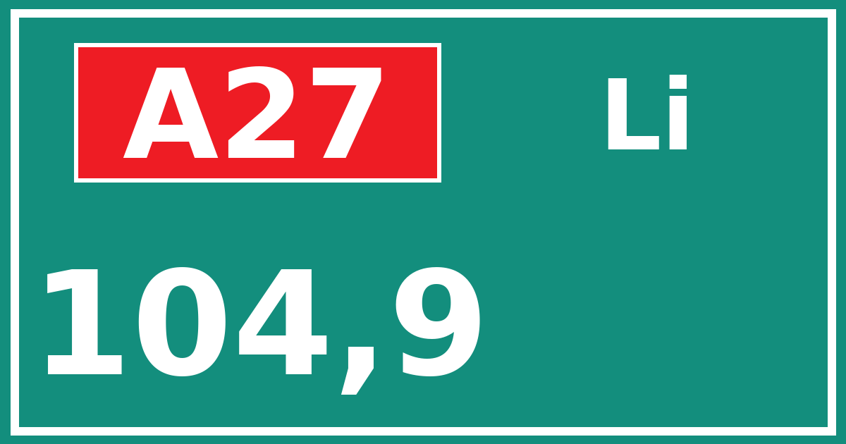 Hectometerbord A27 104,9 zijde Li