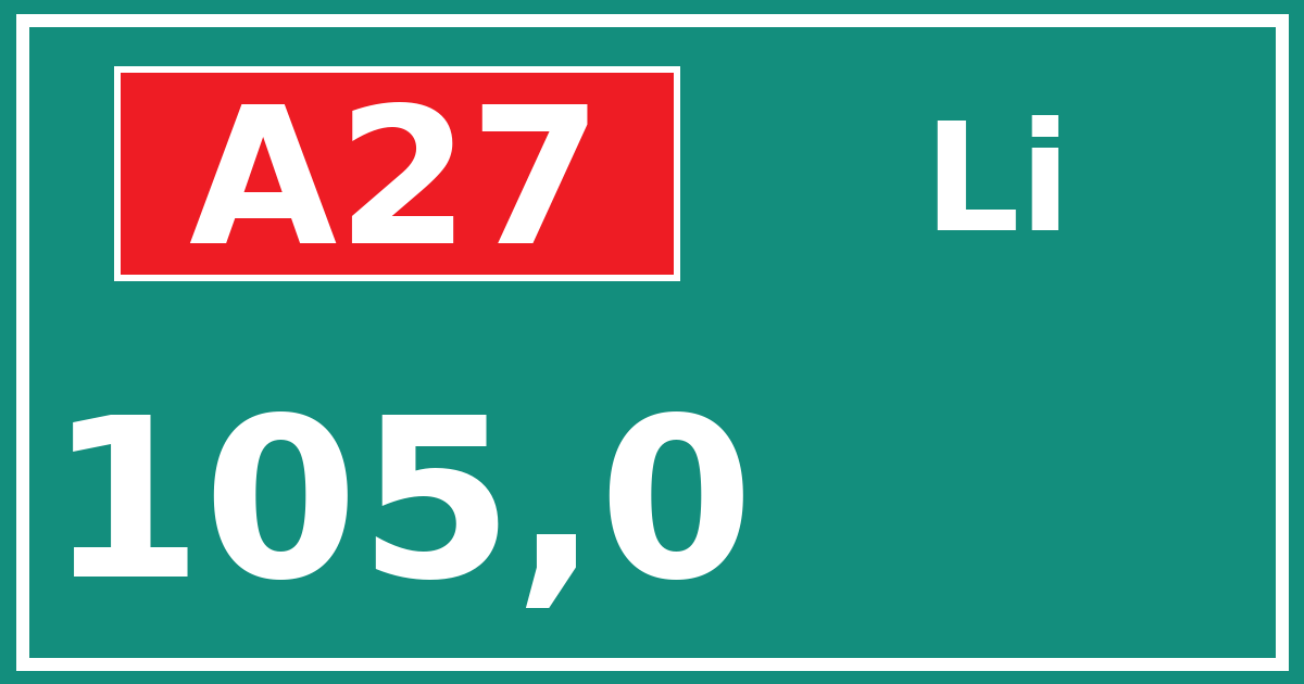 Hectometerbord A27 105,0 zijde Li