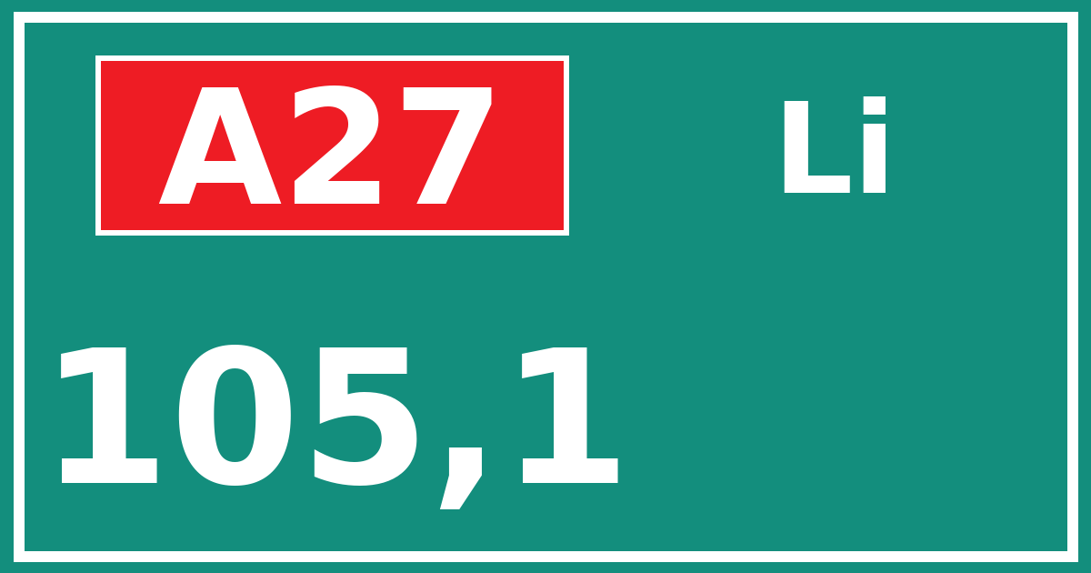Hectometerbord A27 105,1 zijde Li