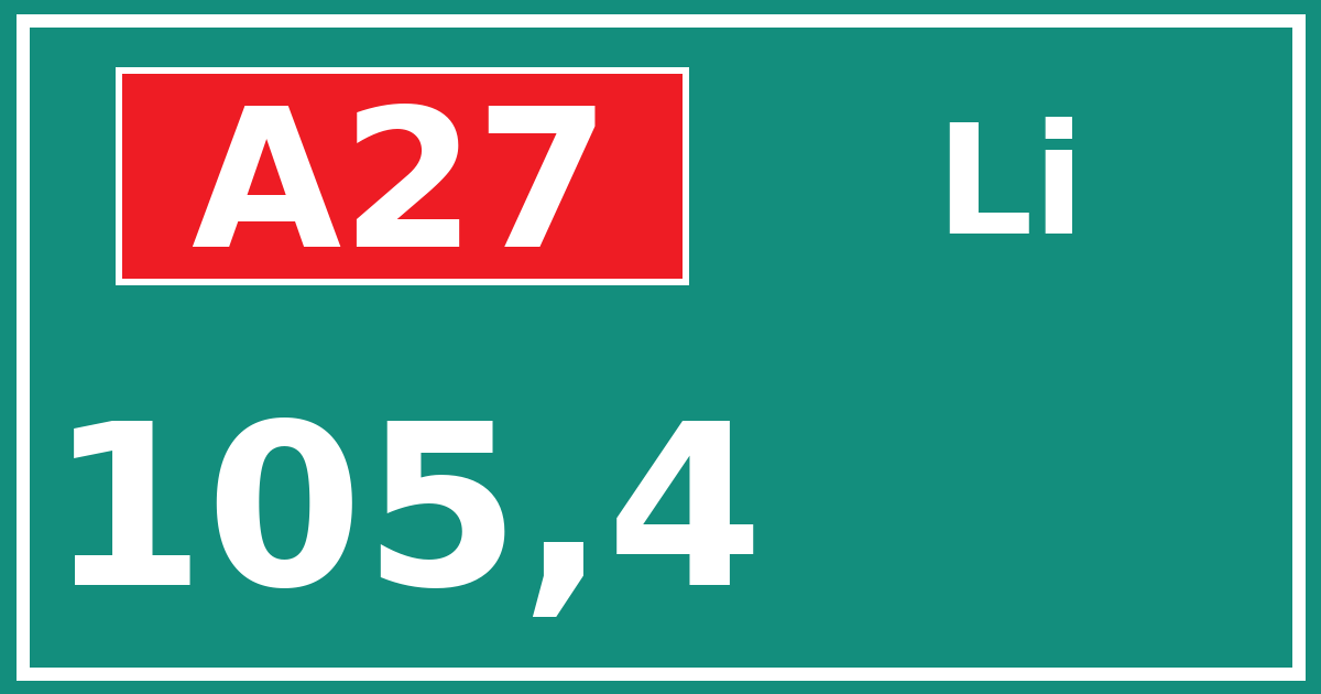 Hectometerbord A27 105,4 zijde Li