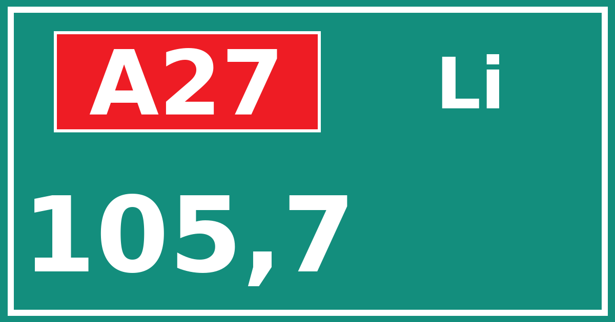 Hectometerbord A27 105,7 zijde Li