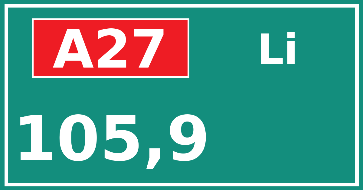 Hectometerbord A27 105,9 zijde Li