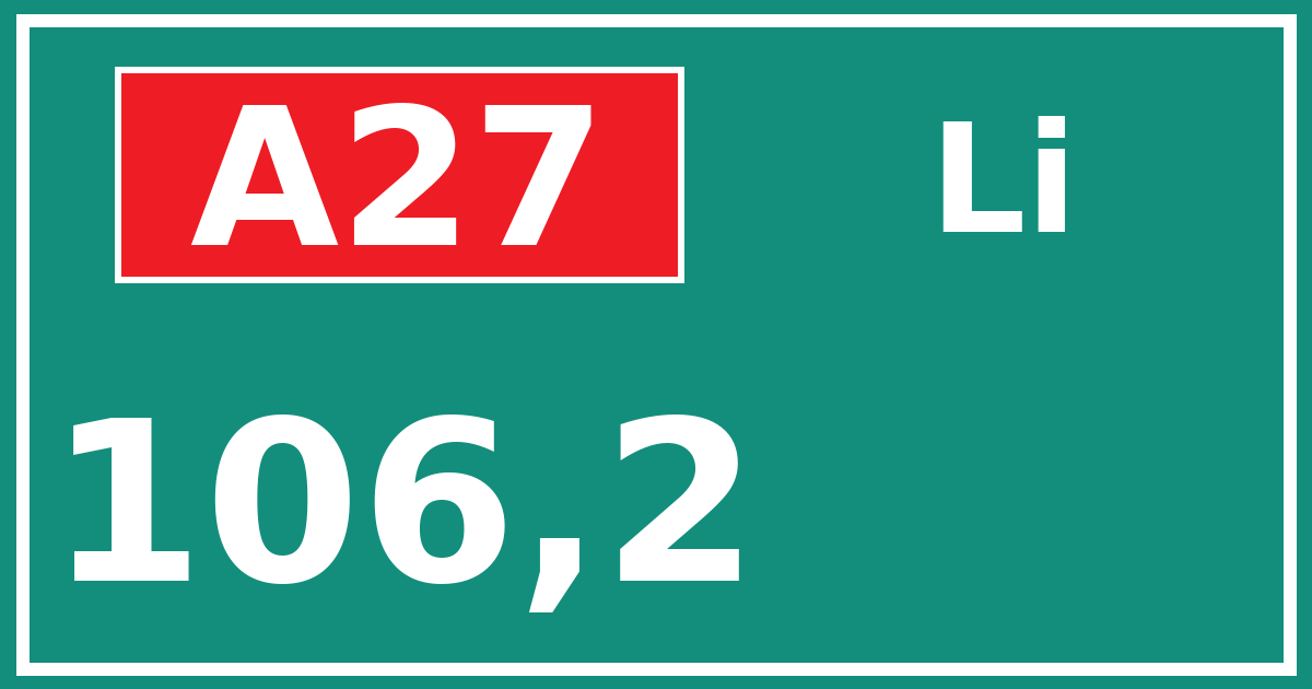 Hectometerbord A27 106,2 zijde Li