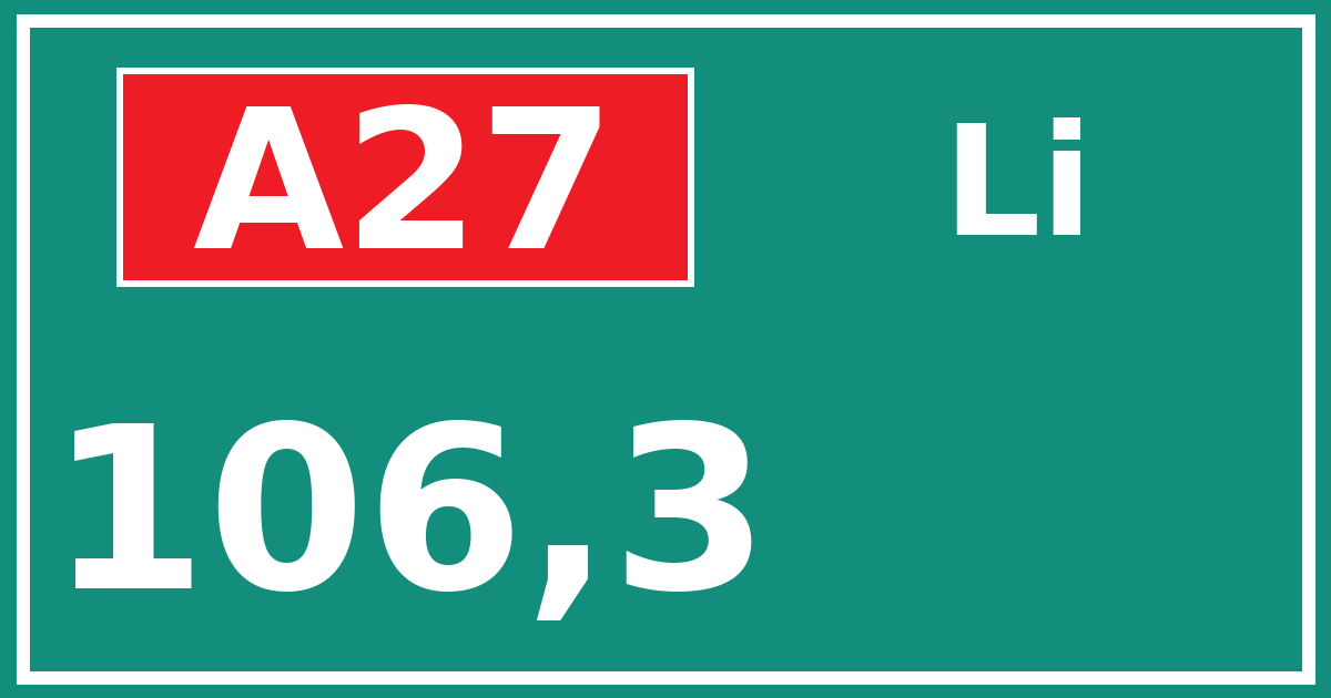 Hectometerbord A27 106,3 zijde Li