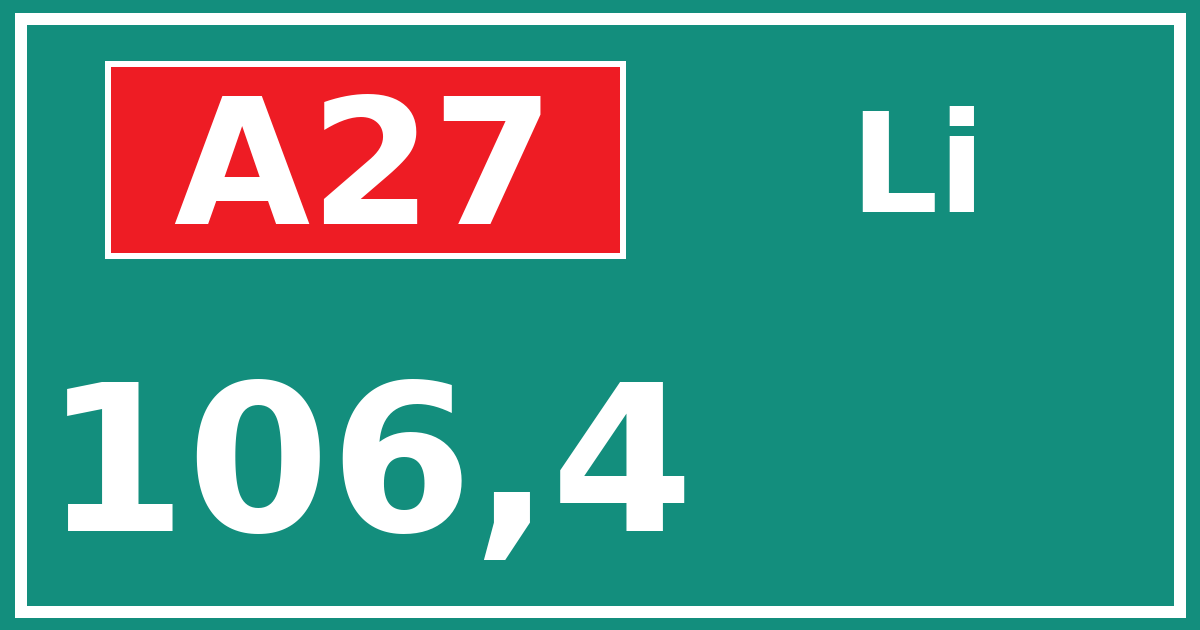 Hectometerbord A27 106,4 zijde Li