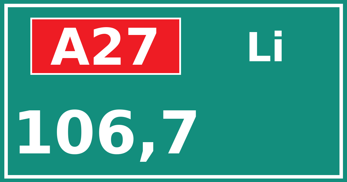 Hectometerbord A27 106,7 zijde Li