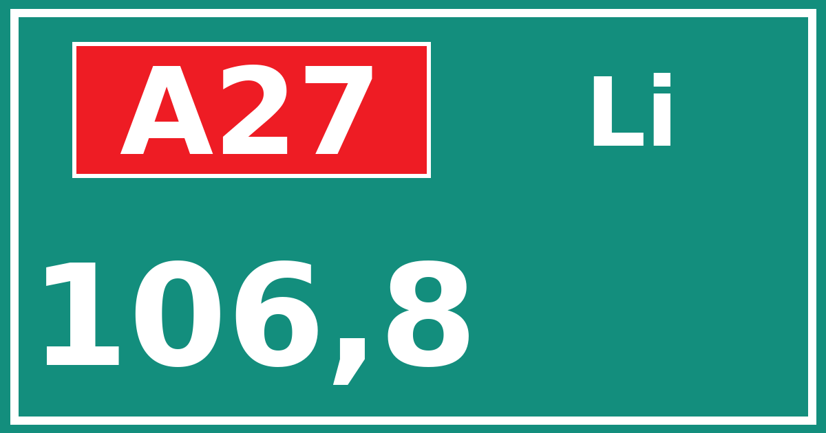 Hectometerbord A27 106,8 zijde Li