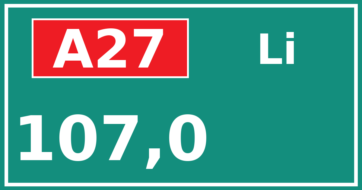 Hectometerbord A27 107,0 zijde Li