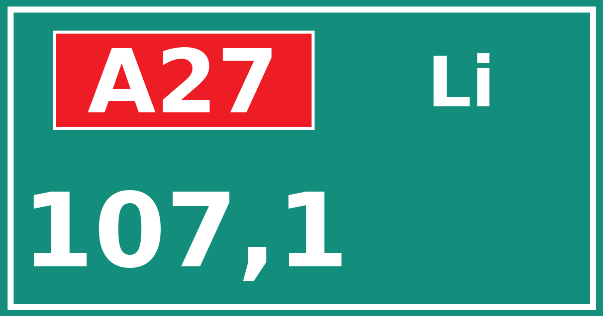 Hectometerbord A27 107,1 zijde Li