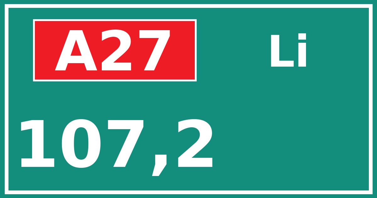 Hectometerbord A27 107,2 zijde Li